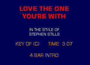 IN THE STYLE OF
STEPHEN SELLS

KEY OF ((31 TIME 307

4 BAR INTRO