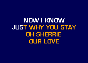 NOW I KNOW
JUST WHY YOU STAY

OH SHERRIE
OUR LOVE