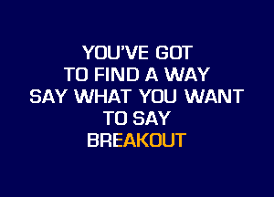 YOU'VE GOT
TO FIND A WAY
SAY WHAT YOU WANT

TO SAY
B REAKOUT