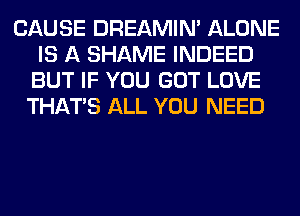 CAUSE DREAMIN' ALONE
IS A SHAME INDEED
BUT IF YOU GOT LOVE
THAT'S ALL YOU NEED