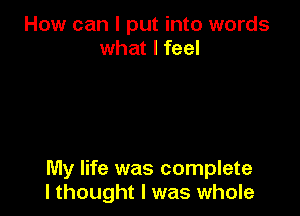 How can I put into words
what I feel

My life was complete
I thought I was whole