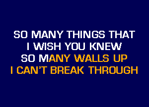 SO MANY THINGS THAT
I WISH YOU KNEW
SO MANY WALLS UP
I CAN'T BREAK THROUGH