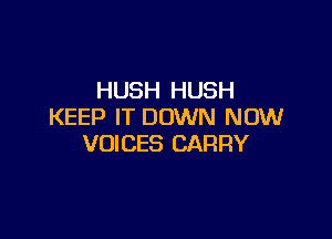 HUSH HUSH
KEEP IT DOWN NOW

VOICES CARRY