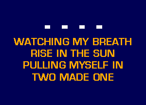 WATCHING MY BREATH
RISE IN THE SUN
PULLING MYSELF IN

TWO MADE ONE