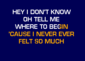 HEY I DON'T KNOW
0H TELL ME
WHERE TO BEGIN
'CAUSE I NEVER EVER
FELT SO MUCH