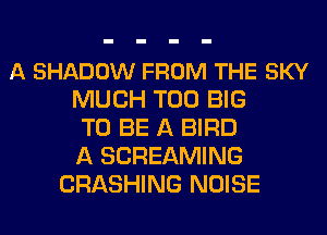 A SHADOW FROM THE SKY
MUCH T00 BIG
TO BE A BIRD
A SCREAMING
CRASHING NOISE