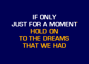 IF ONLY
JUST FOR A MOMENT
HOLD ON

TO THE DREAMS
THAT WE HAD