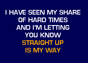 I HAVE SEEN MY SHARE
0F HARD TIMES
AND I'M LETTING
YOU KNOW
STRAIGHT UP
IS MY WAY