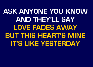 ASK ANYONE YOU KNOW
AND THEY'LL SAY
LOVE FADES AWAY
BUT THIS HEARTS MINE
ITS LIKE YESTERDAY