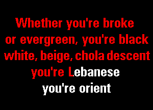 Whether you're broke
or evergreen, you're black
white, beige, chola descent
you're Lebanese
you're orient