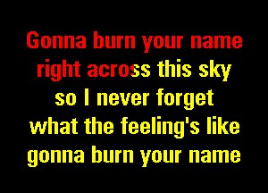 Gonna burn your name
right across this sky
so I never forget
what the feeling's like
gonna burn your name