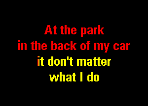 At the park
in the back of my car

it don't matter
what I do
