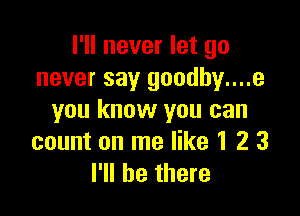 I'll never let go
never say goodhy....e

you know you can
count on me like 1 2 3
I'll be there