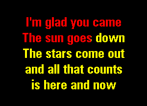 I'm glad you came
The sun goes down
The stars come out
and all that counts

is here and now I