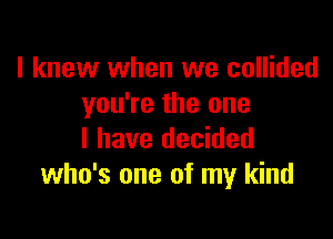 I knew when we collided
you're the one

I have decided
who's one of my kind