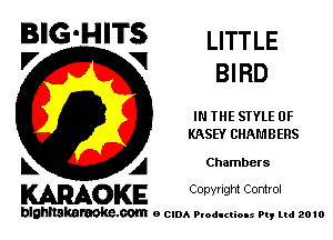 BIG'HITS LITTLE

V VI
BI RD
IN THE STYLE 0F
KASEY CHAMBERS
L A Chambers

WOKE C opyr Igm Control

blghnskaraokc.com o CIDA P'oducliOIs m, mi 2010