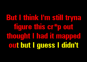 But I think I'm still tryna
figure this creep out
thought I had it mapped
out but I guess I didn't