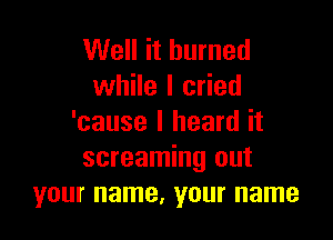 Well it burned
while I cried

'cause I heard it
screaming out
your name, your name