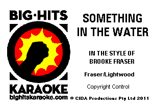 BIG'HITS SOMETHING

'7 V IN THE WATER
IN THE STYLE 0F
BROOKE FRASER

L A FraserlLightwood

WOKE C opyr Igm Control

blghnskaraokc.com o CIDA P'oducliOIs m, ml 201 I