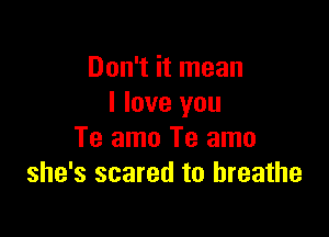 Don't it mean
I love you

Te amo Te amo
she's scared to breathe