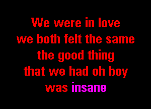 We were in love
we both felt the same

the good thing
that we had oh boy
was insane