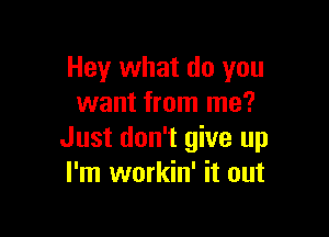 Hey what do you
want from me?

Just don't give up
I'm workin' it out