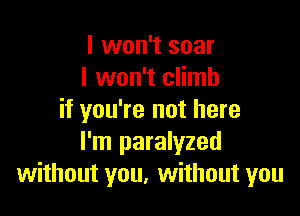 I won't soar
I won't climb

if you're not here
I'm paralyzed
without you. without you