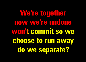 We're together
now we're undone
won't commit so we
choose to run away
do we separate?