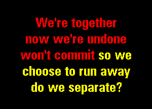We're together
now we're undone
won't commit so we
choose to run away
do we separate?