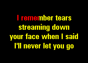 I remember tears
streaming down

your face when I said
I'll never let you go