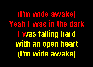 (I'm wide awake)
Yeah I was in the dark
I was falling hard
with an open heart

(I'm wide awake) I