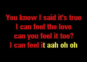 You know I said it's true
I can feel the love

can you feel it too?
I can feel it aah oh oh