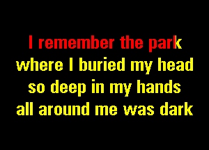 I remember the park
where I buried my head
so deep in my hands
all around me was dark