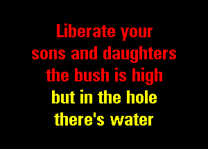 Liberate your
sons and daughters

the bush is high
but in the hole
there's water