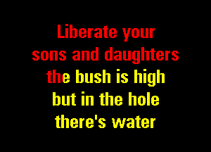 Liberate your
sons and daughters

the bush is high
but in the hole
there's water