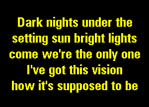 Dark nights under the
setting sun bright lights
come we're the only one

I've got this vision
how it's supposed to he