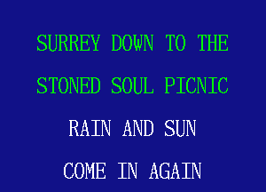 SURREY DOWN TO THE
STONED SOUL PICNIC
RAIN AND SUN
COME IN AGAIN