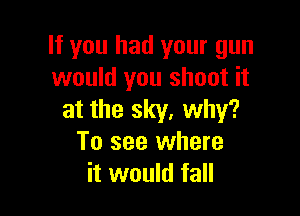 If you had your gun
would you shoot it

at the sky. why?
To see where
it would fall