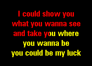 I could show you
what you wanna see

and take you where
you wanna be
you could be my luck