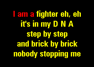 I am a fighter eh, eh
it's in my D N A

step by step
and brick by brick
nobody stopping me