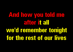 And how you told me
after it all

we'd remember tonight
for the rest of our lives