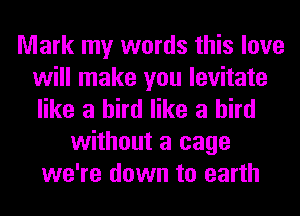 Mark my words this love
will make you levitate
like a bird like a bird

without a cage
we're down to earth