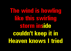 The wind is howling
like this swirling
storm inside
couldn't keep it in

Heaven knows I tried I