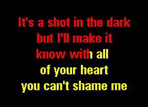 It's a shot in the dark
but I'll make it

know with all
of your heart
you can't shame me
