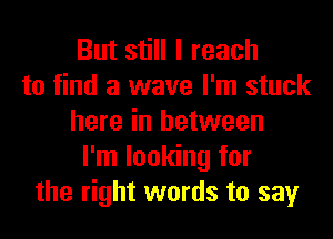 But still I reach
to find a wave I'm stuck
here in between
I'm looking for
the right words to say