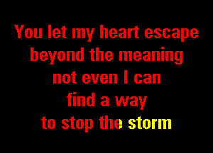 You let my heart escape
beyond the meaning
not even I can
find a way
to stop the storm