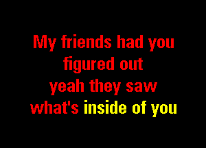 My friends had you
figured out

yeah they saw
what's inside of you