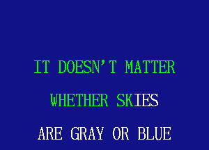 IT DOESN T MATTER
WHETHER SKIES

ARE GRAY 0R BLUE l