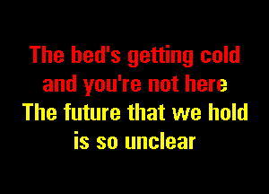 The hed's getting cold
and you're not here

The future that we hold
is so unclear