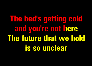 The hed's getting cold
and you're not here

The future that we hold
is so unclear